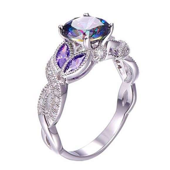 Fantastic 925 Silver Round Cut Mystic Topaz Ring - Picture 3 of 5